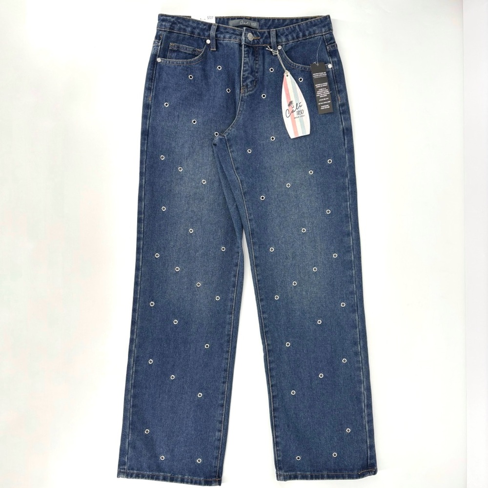 Cali 1850 NWT Faded Blue Straight Leg Mid Rise Grommeted Front Jeans, 5/27 - Picture 5 of 16